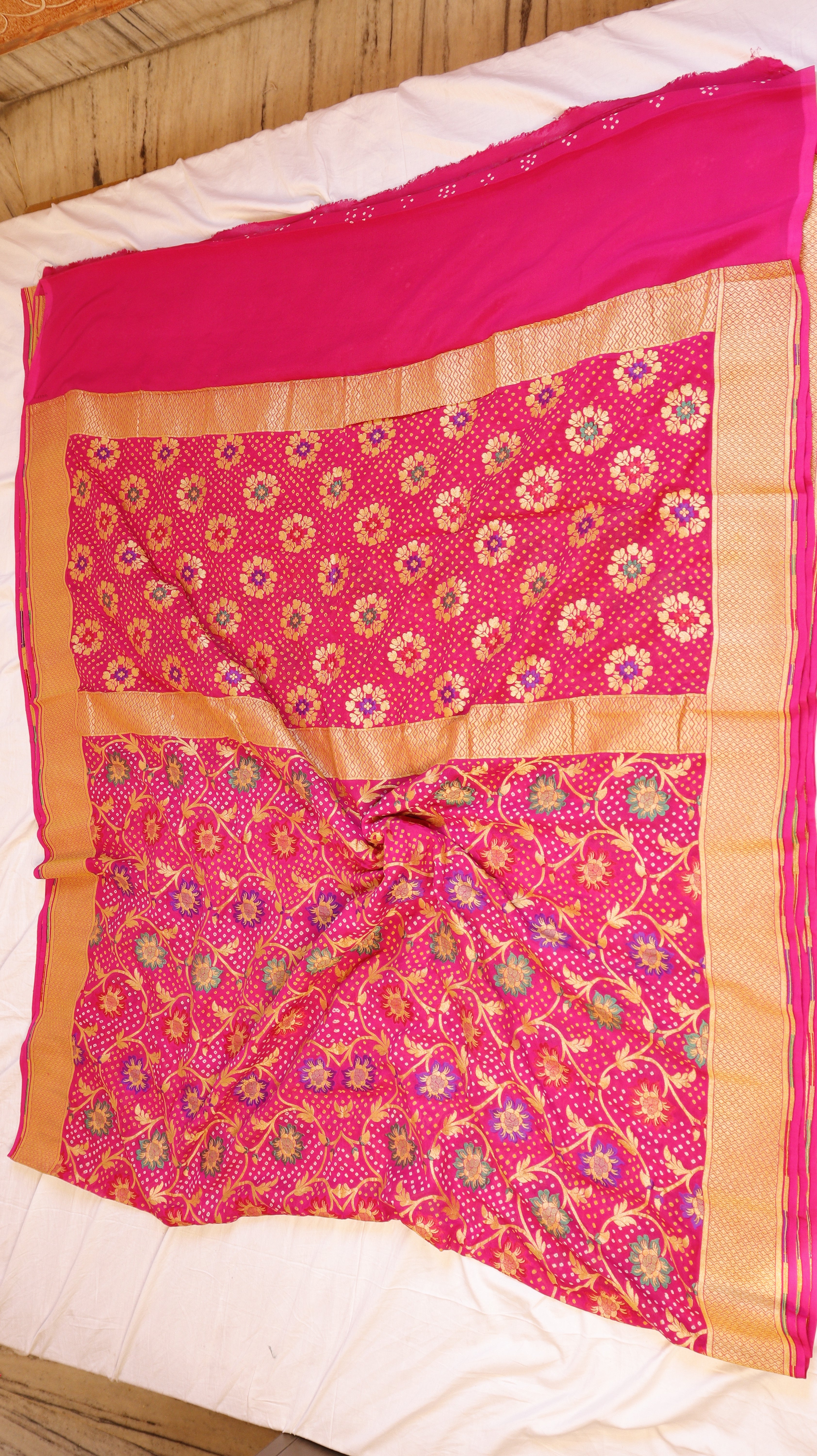Handwoven Bandhej Khaddi Georgette Saree