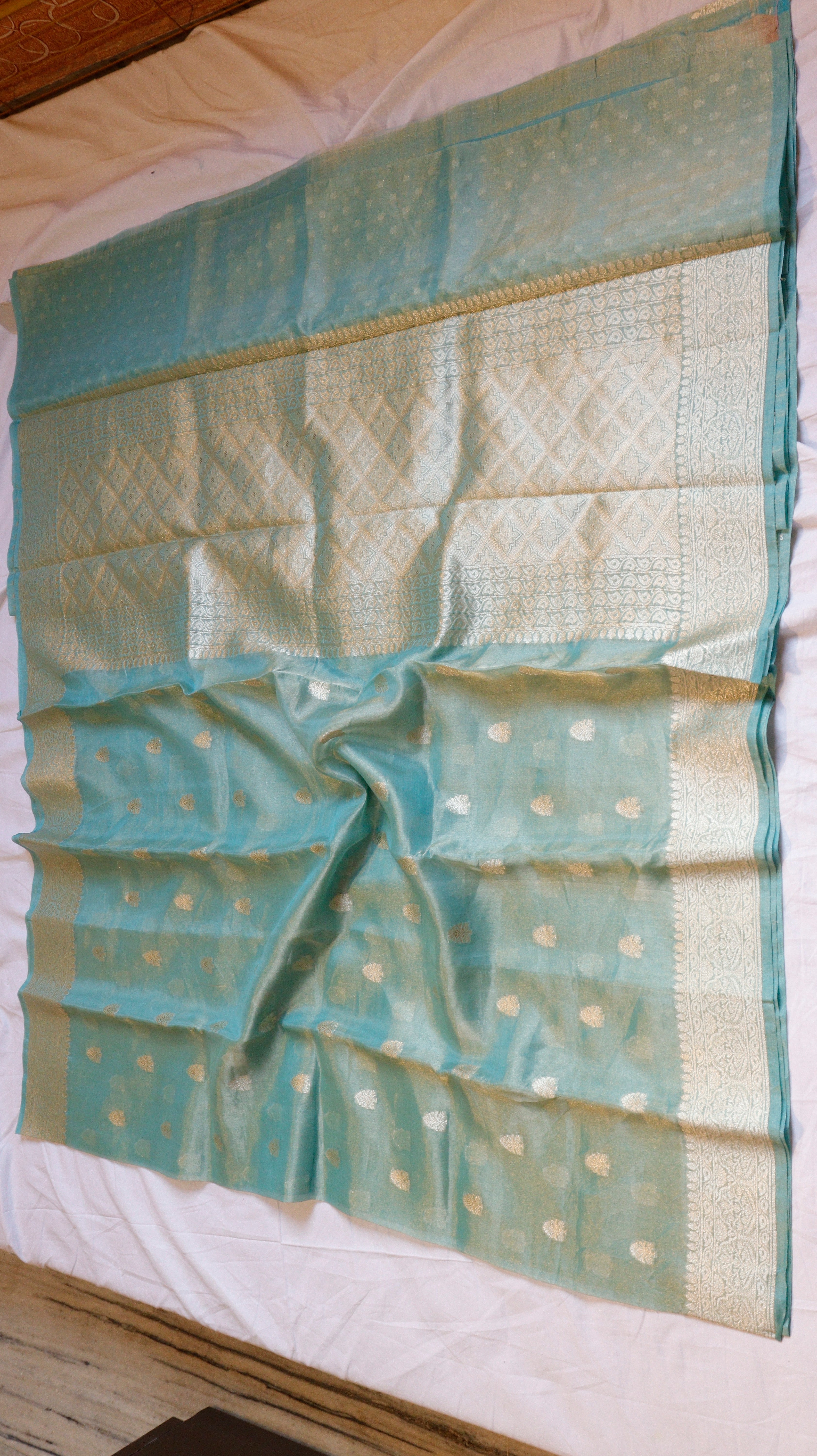 Aqua Blue Pure Tissue Silk Handloom Saree