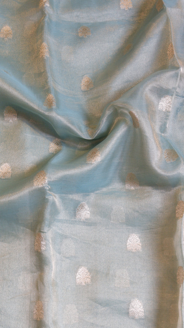 Aqua Blue Pure Tissue Silk Handloom Saree