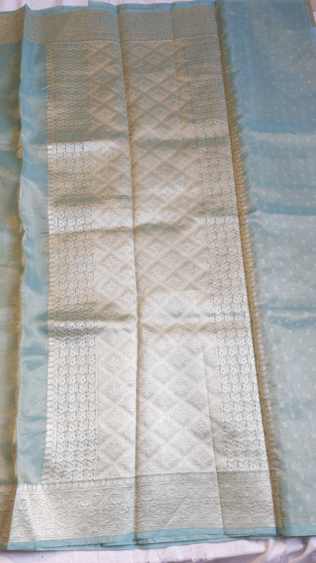 Aqua Blue Pure Tissue Silk Handloom Saree