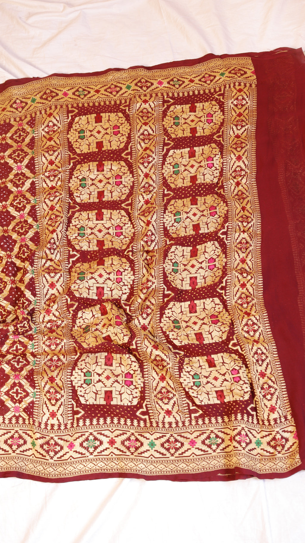 Handwoven Bandhej Khaddi Georgette Saree