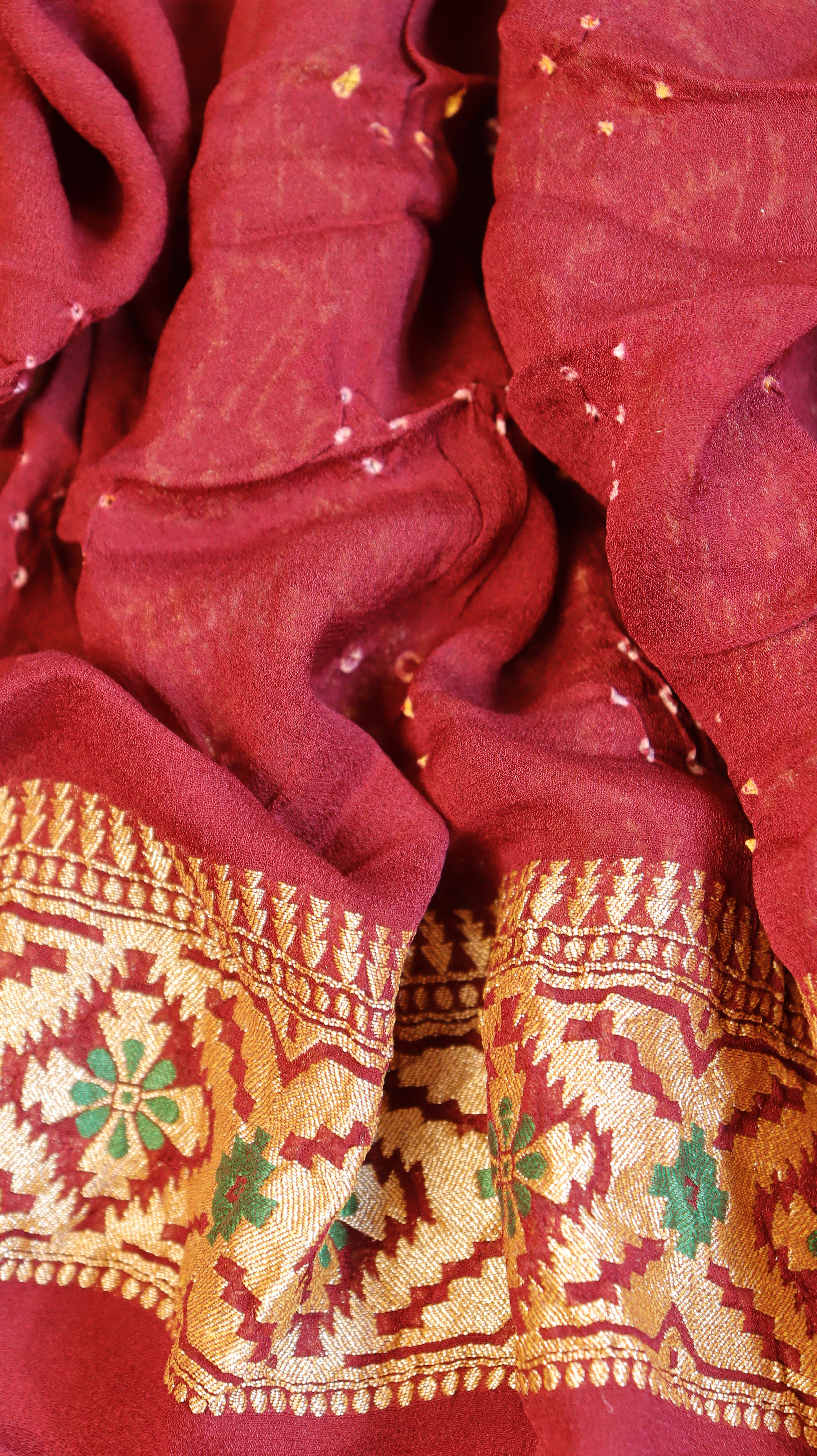 Handwoven Bandhej Khaddi Georgette Saree