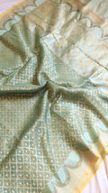 Aqua Blue Pure Kora Silk Handloom Saree with Contrast Blouse