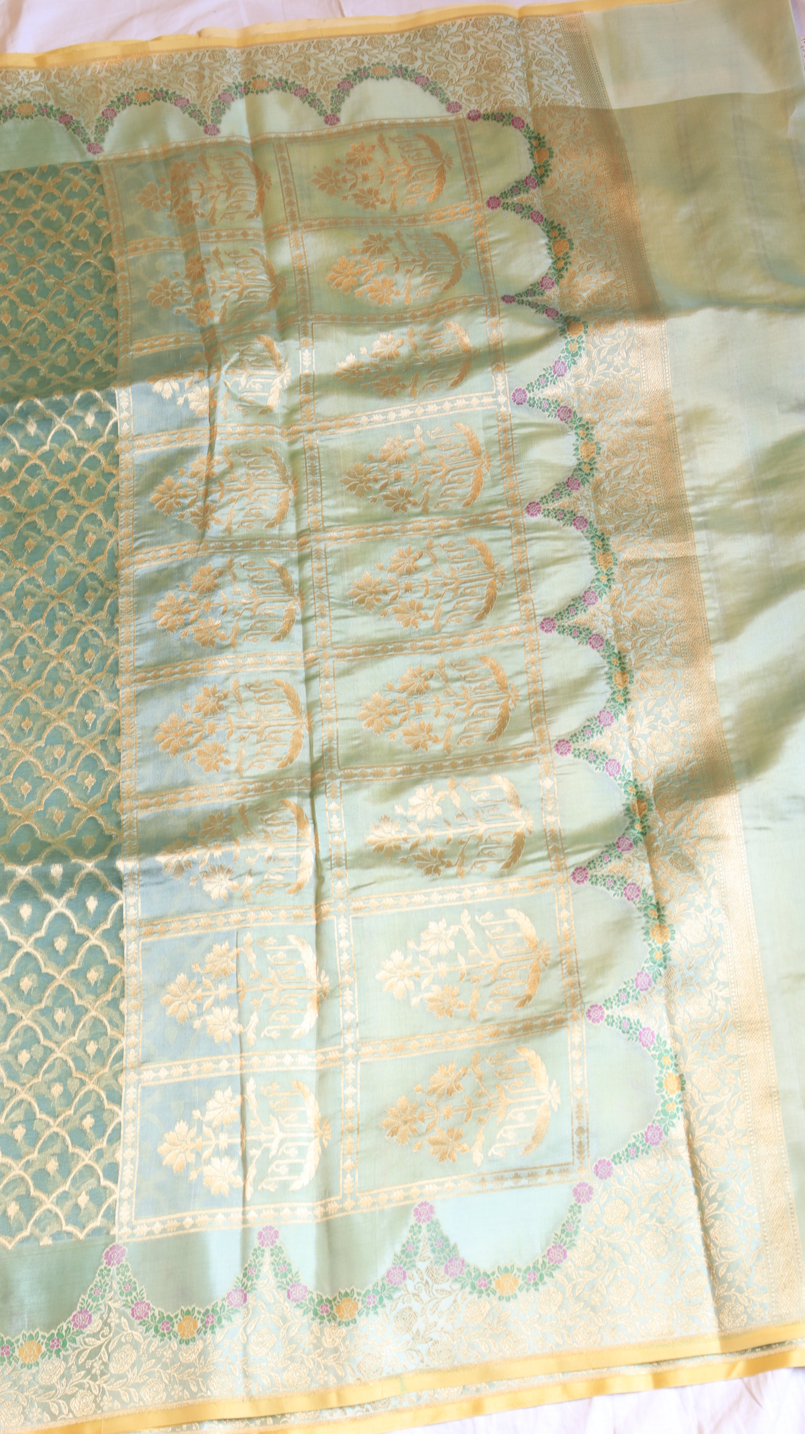 Aqua Blue Pure Kora Silk Handloom Saree with Contrast Blouse