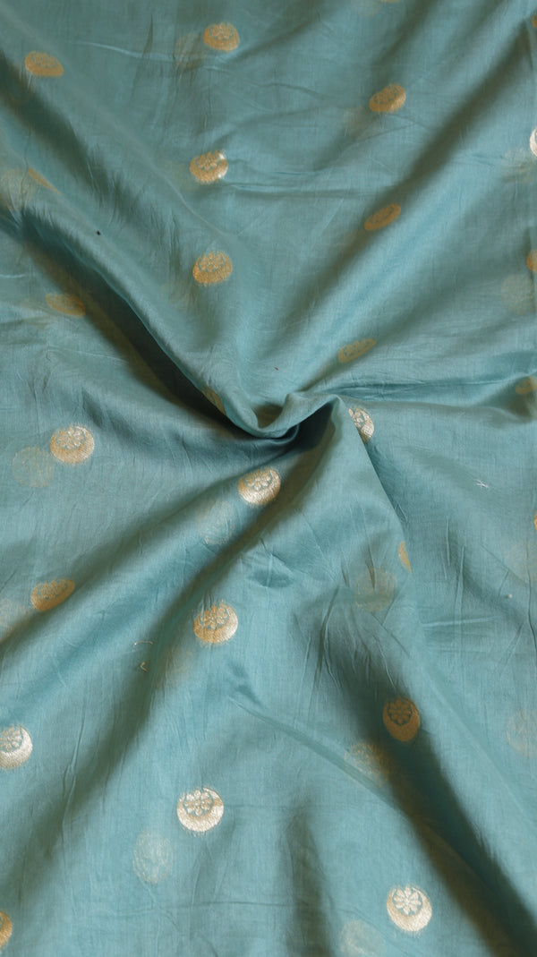 Pre-Order : Aqua Chand Phool Moonga Muslin Handloom Saree with contrast Border