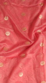 Pre-Order : Pink Chand Phool Moonga Muslin Handloom Saree with contrast Border