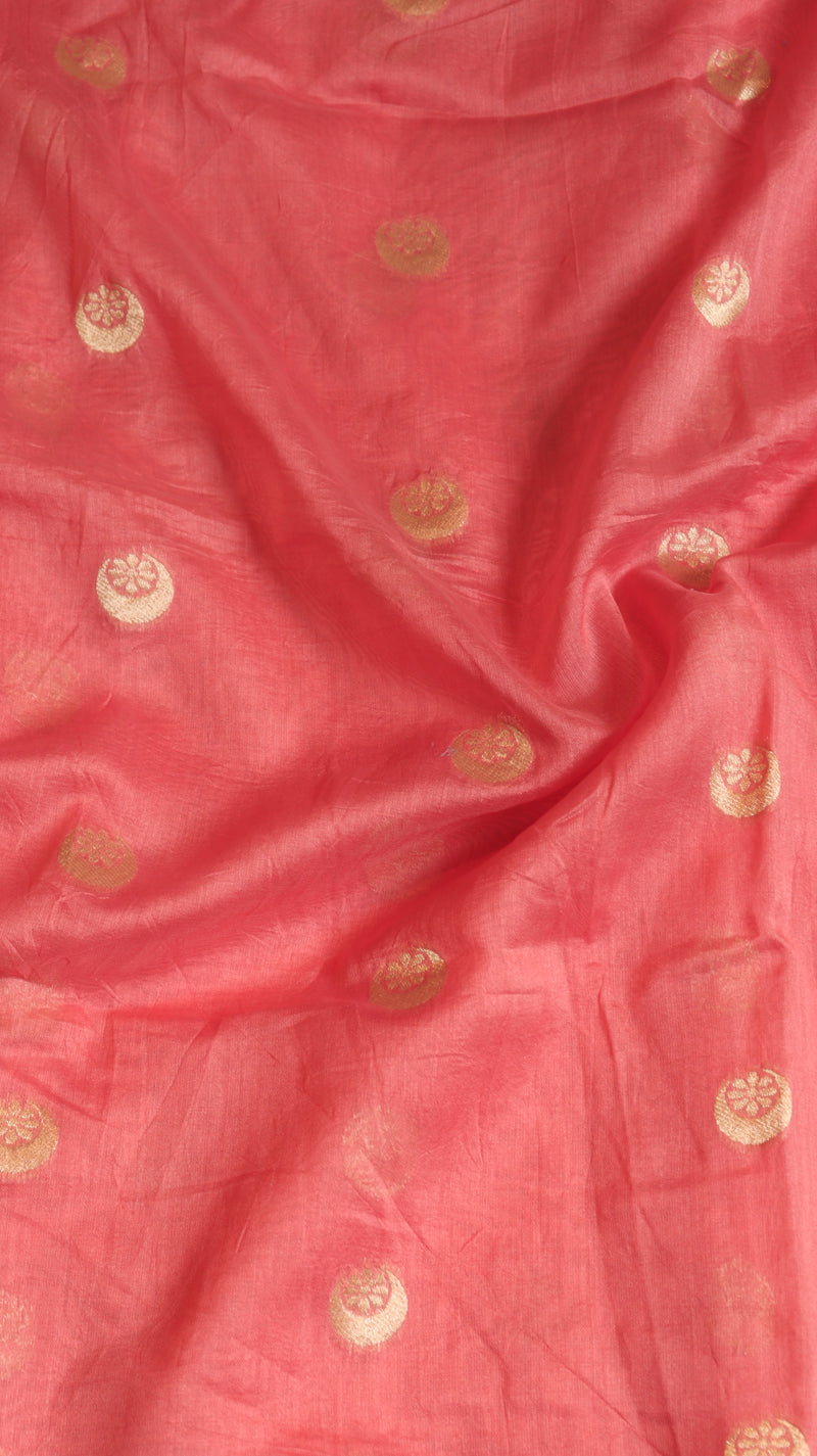 Pre-Order : Pink Chand Phool Moonga Muslin Handloom Saree with contrast Border