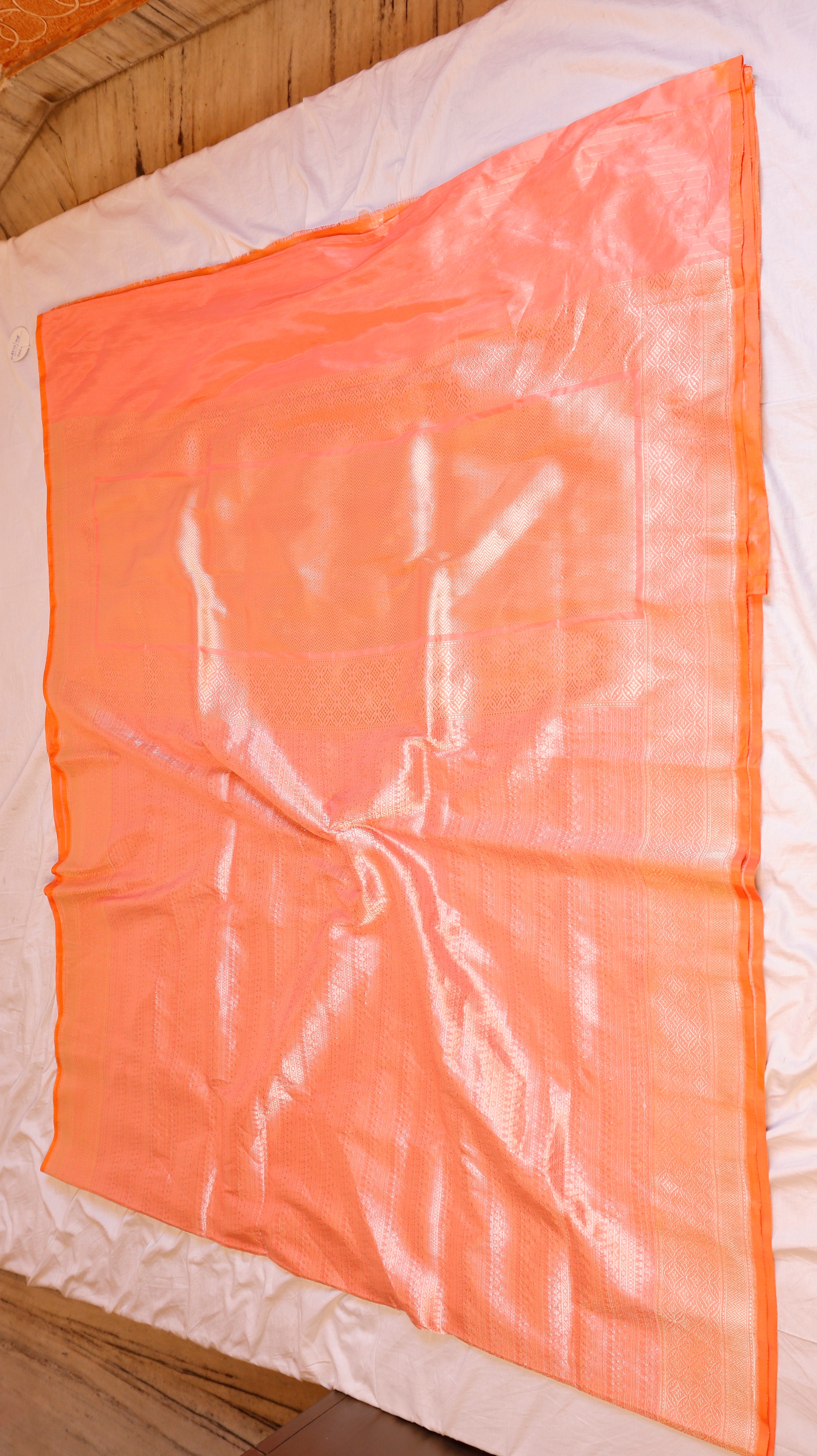 Peach Handloom Pure Katan Silk Brocade Saree