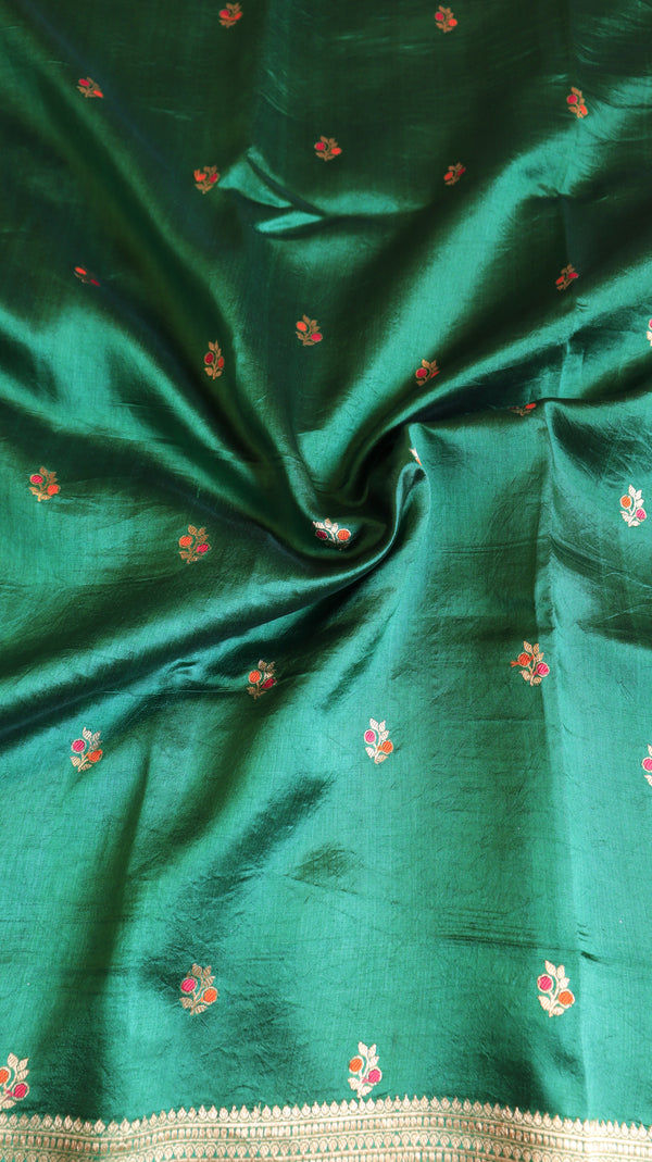 Green Pure Soft Katan Silk Handloom Saree with Broad Border