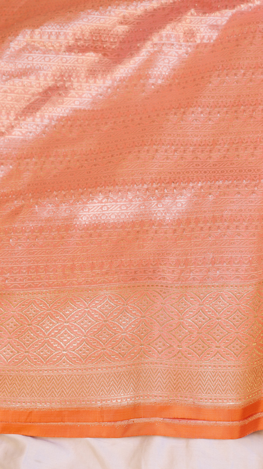Peach Handloom Pure Katan Silk Brocade Saree