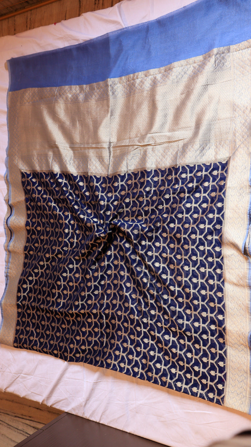 Royal Blue Pure Moonga Muslin Handloom Saree