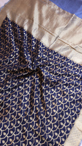Royal Blue Pure Moonga Muslin Handloom Saree