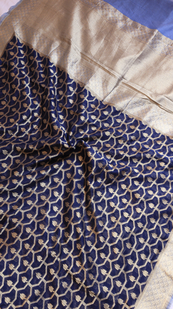 Royal Blue Pure Moonga Muslin Handloom Saree