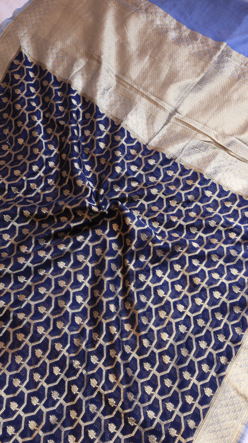 Royal Blue Pure Moonga Muslin Handloom Saree