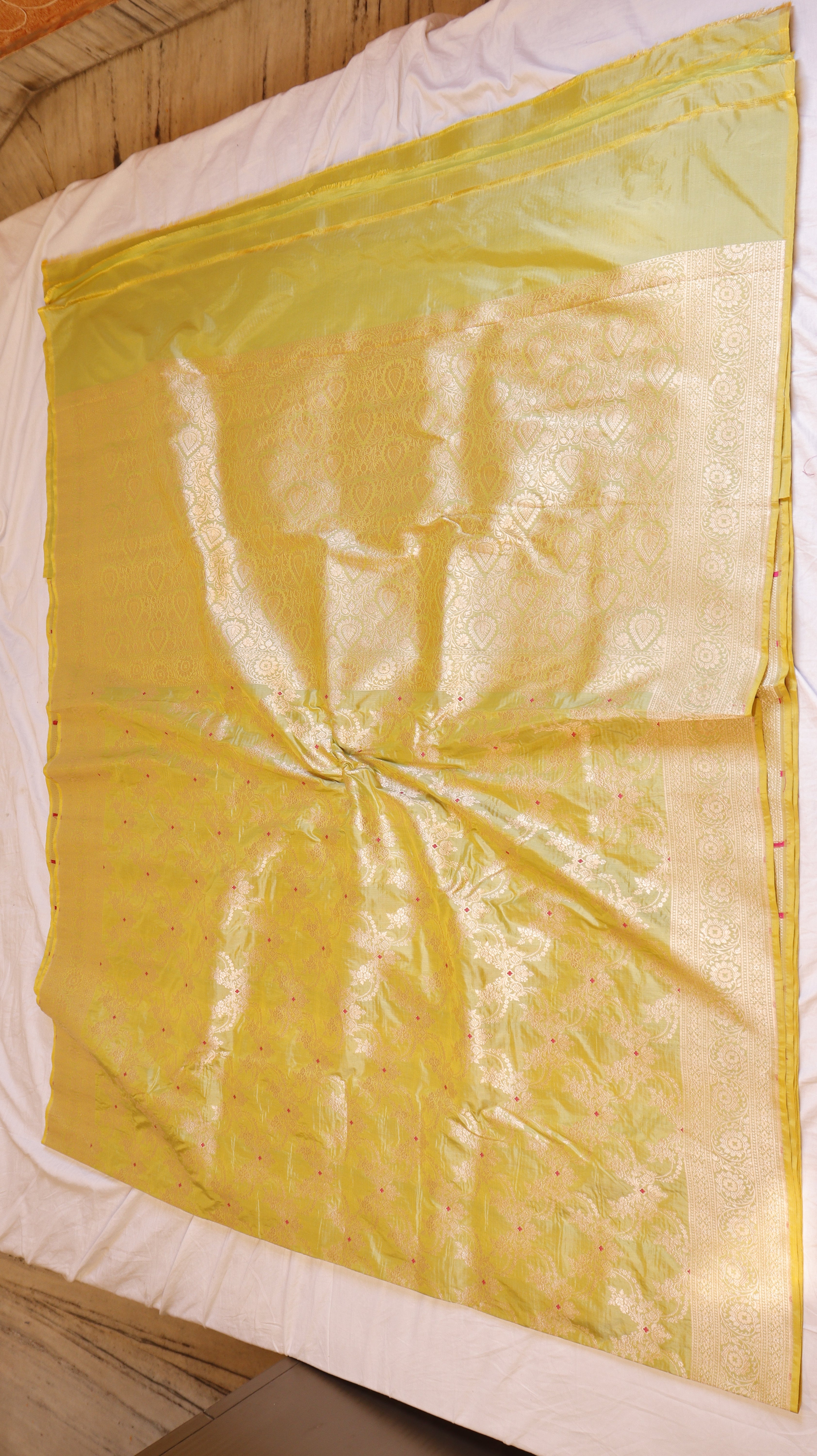 Lime Yellow Handloom Pure Katan Silk Brocade Saree