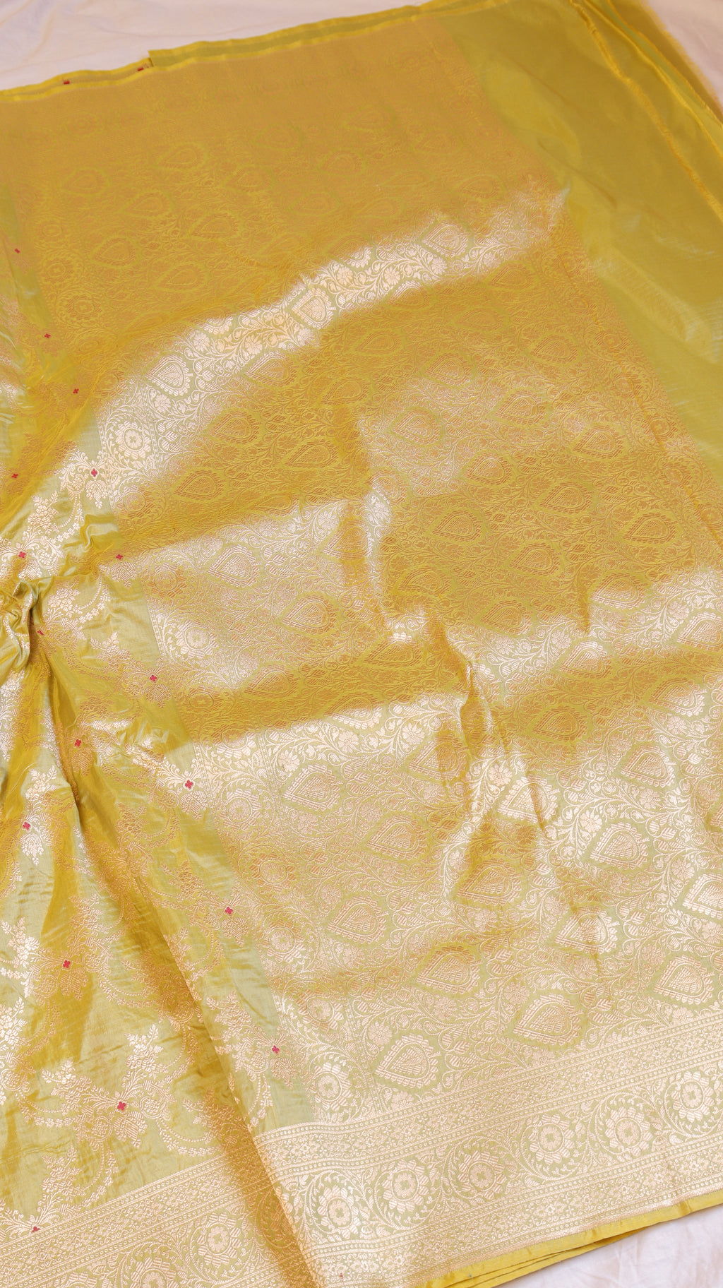 Lime Yellow Handloom Pure Katan Silk Brocade Saree