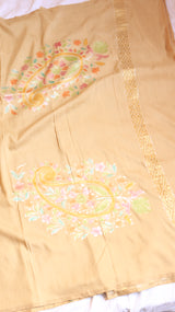 Beige Pure Moonga Muslin Handloom Saree with Paisley Style