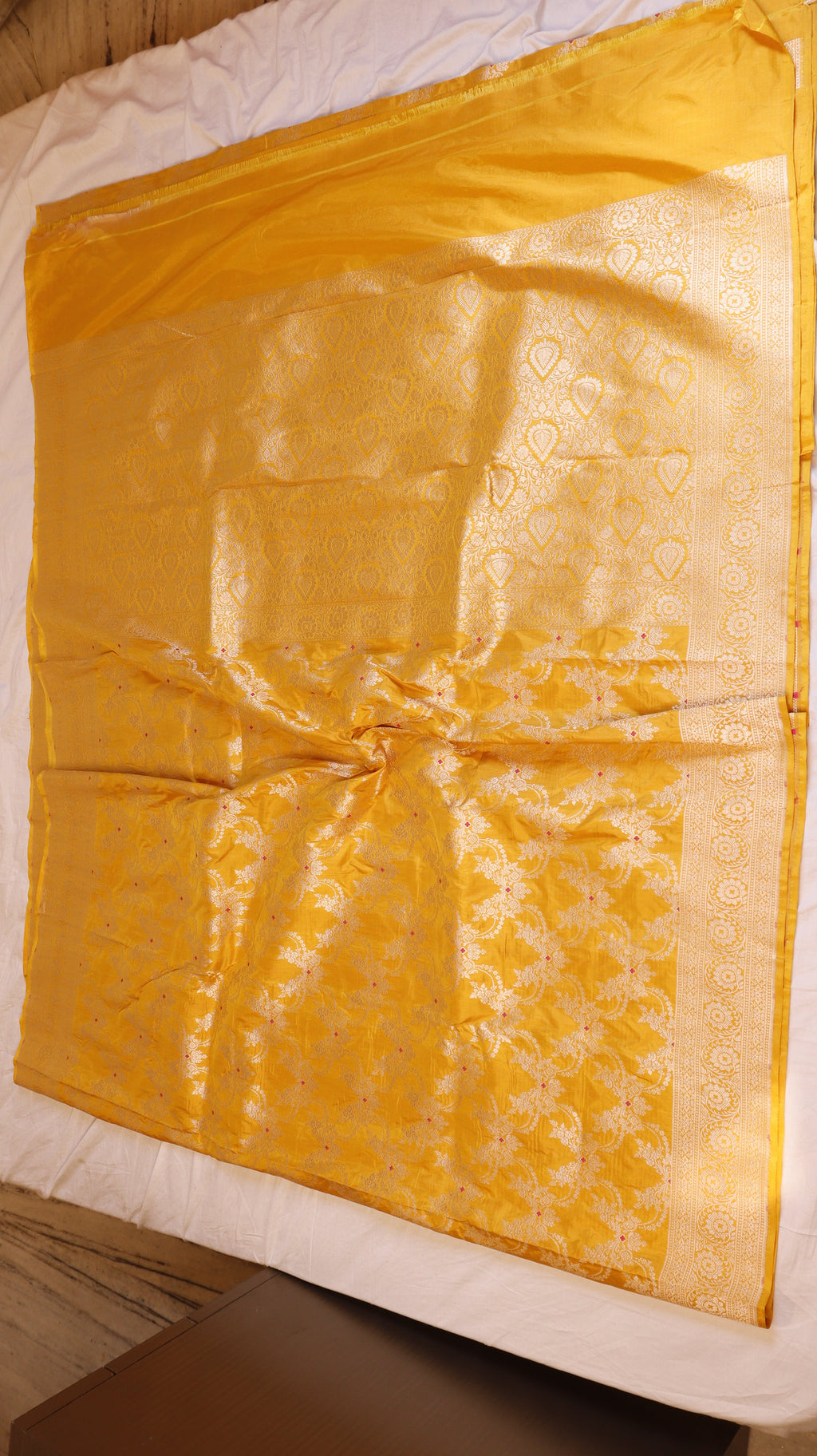 Pre-Order : Yellow Handloom Pure Katan Silk Brocade Saree