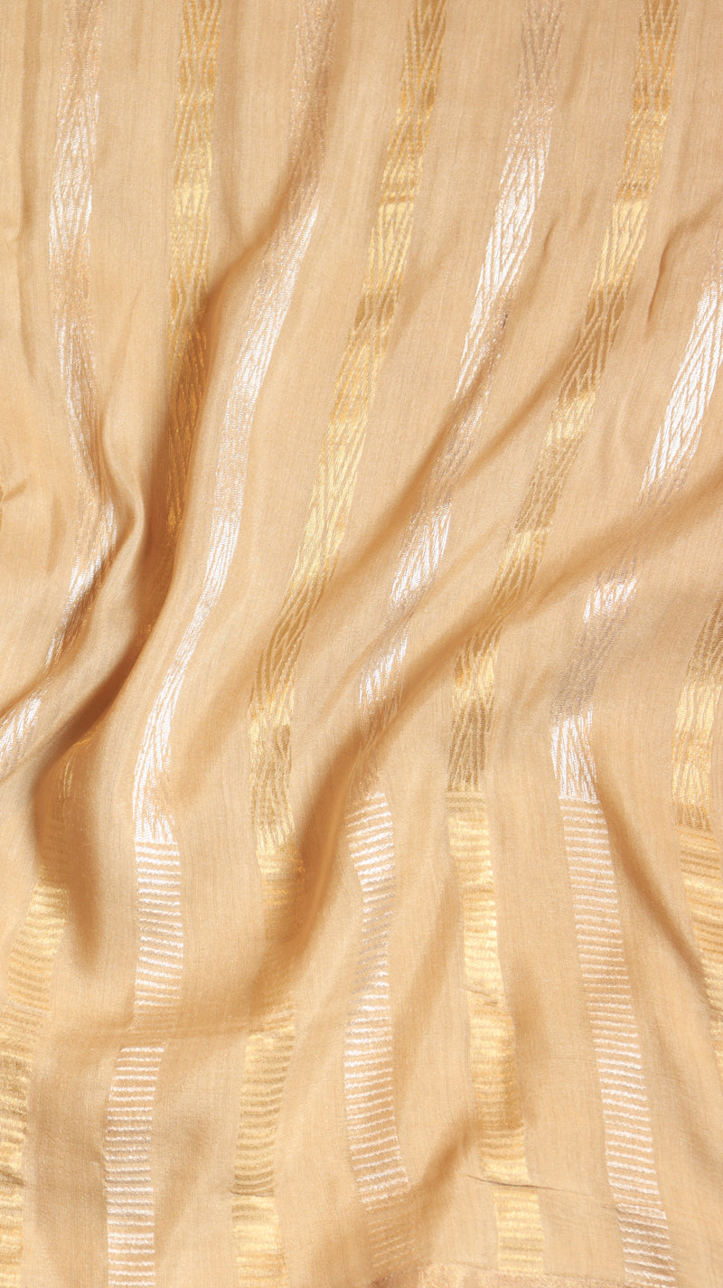 Beige Pure Moonga Muslin Handloom Saree with Paisley Style