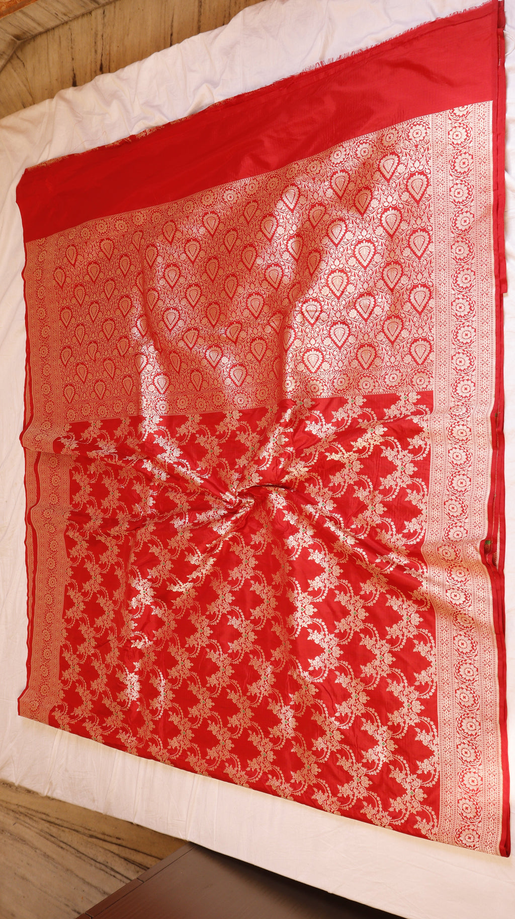 Pre-Order : Red Pure Katan Silk Handloom Saree