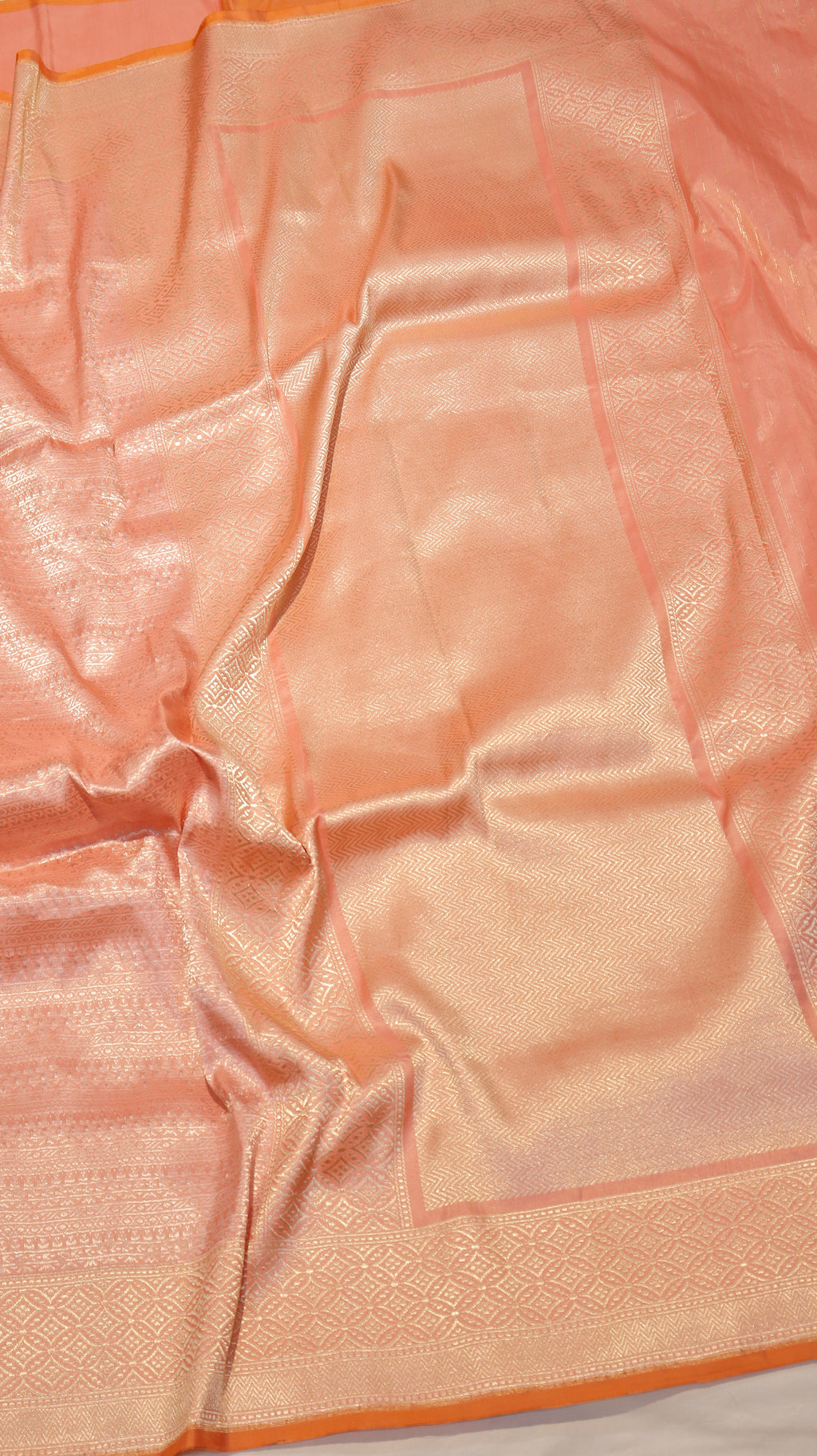 Peach Handloom Pure Katan Silk Brocade Saree