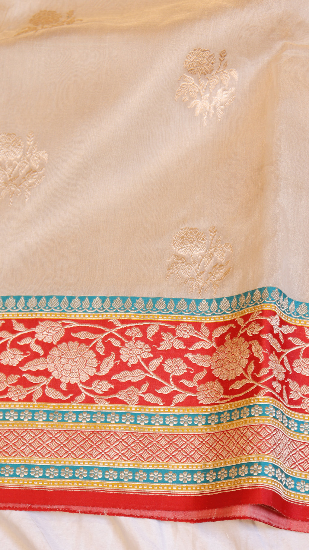 Cream Beige Pure Tissue Silk Handloom Saree with Contrast Border