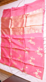 Pink Pure Kora Silk Handloom Saree