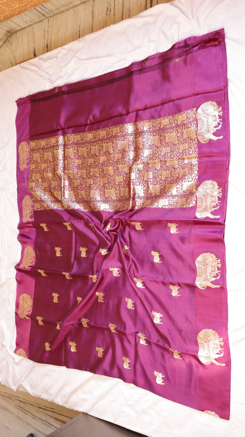Pre-Order : Plum Pure Soft Katan Silk Handloom Saree with Elegant Border