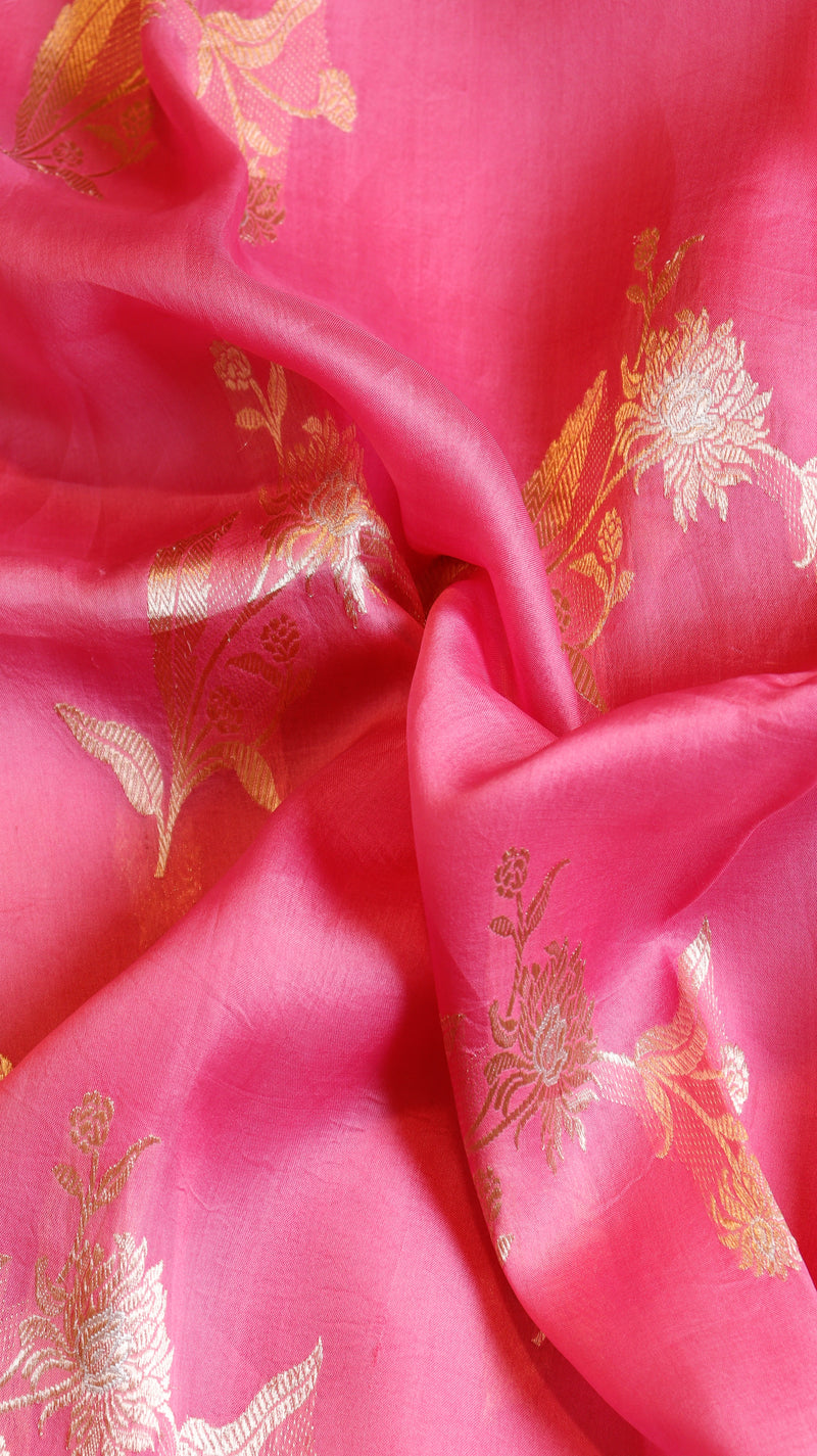Pink Pure Kora Silk Handloom Saree
