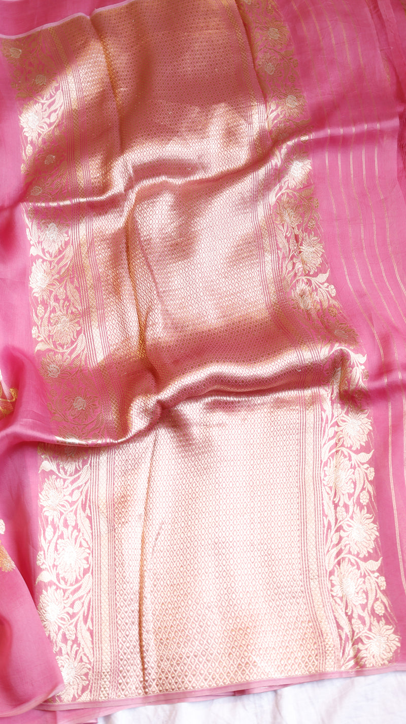 Pink Pure Kora Silk Handloom Saree