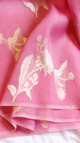 Pink Pure Kora Silk Handloom Saree