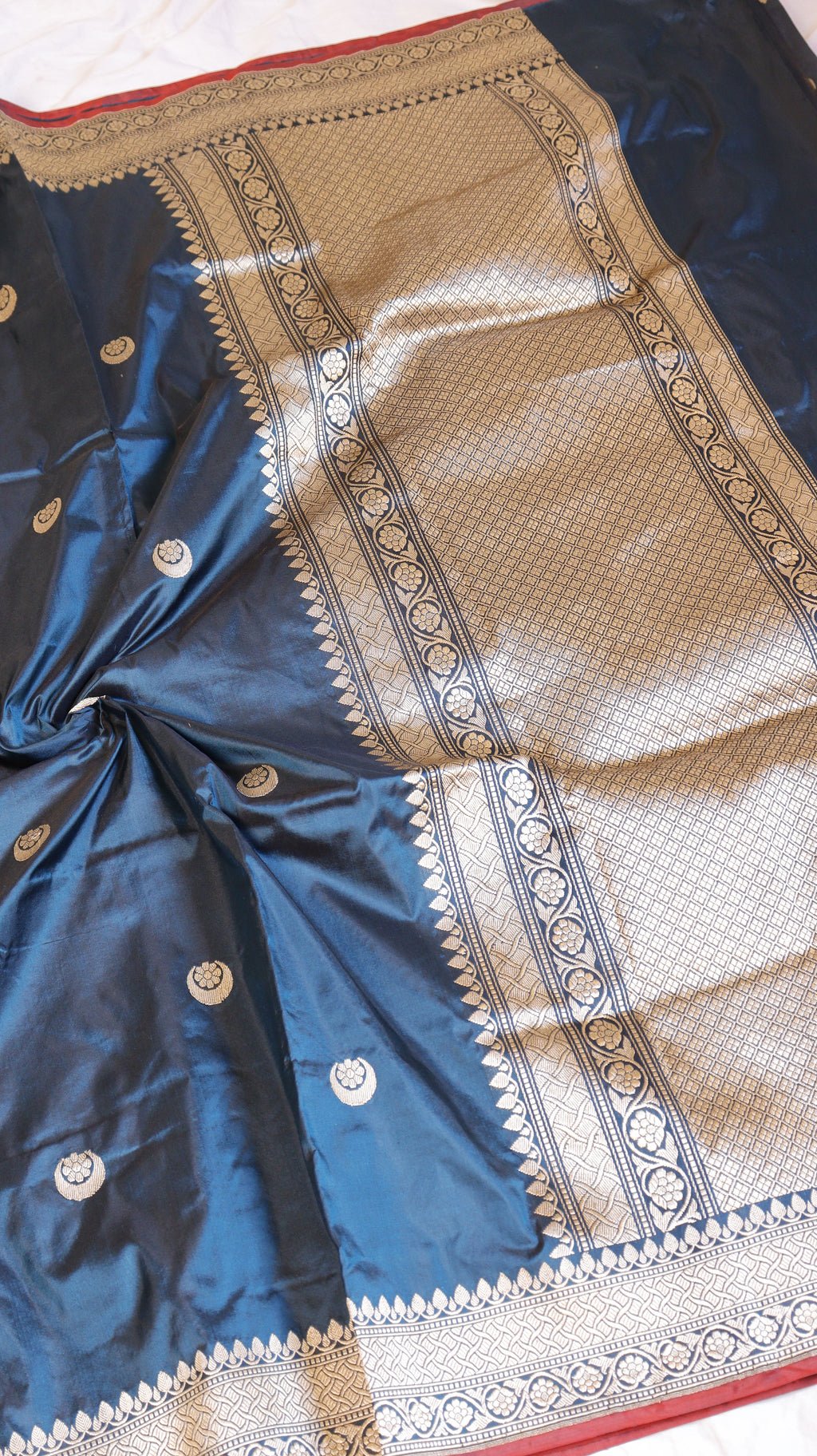 Peacock Blue Chand Phool Pure Katan Silk Handloom Saree