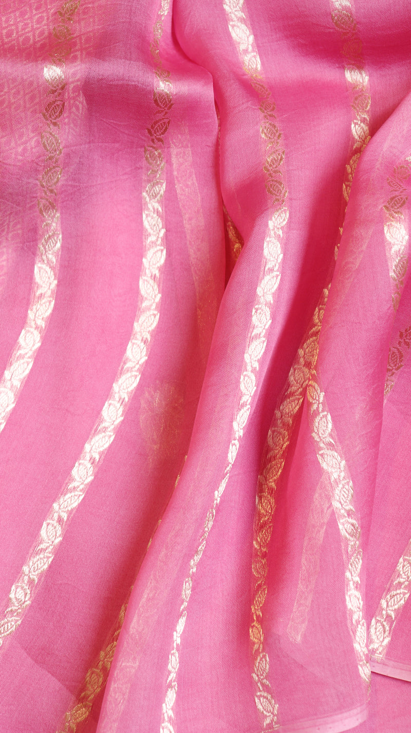 Pink Pure Kora Silk Handloom Saree