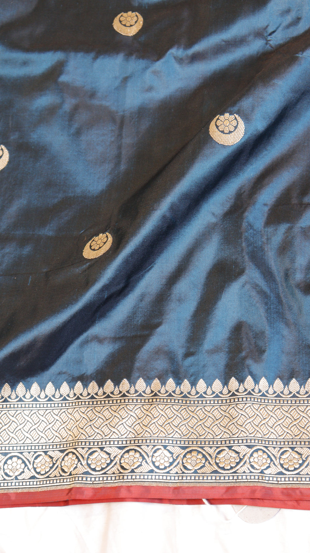 Peacock Blue Chand Phool Pure Katan Silk Handloom Saree