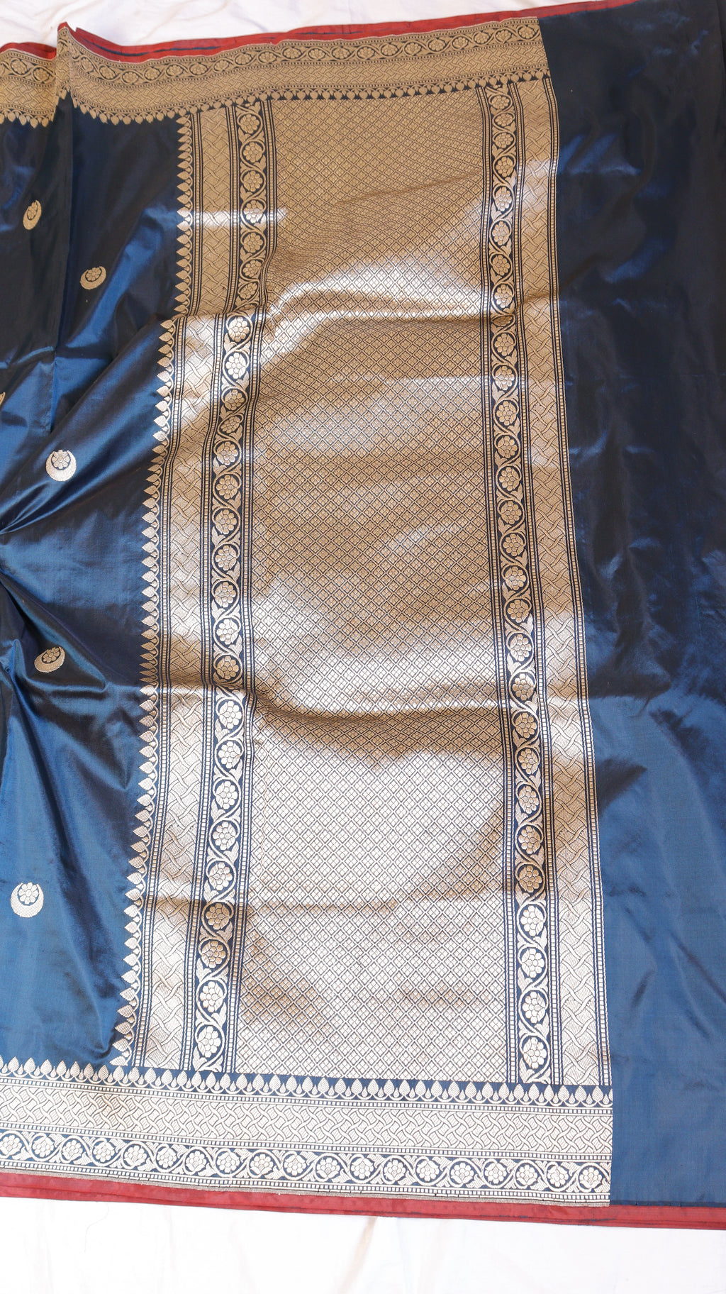 Peacock Blue Chand Phool Pure Katan Silk Handloom Saree