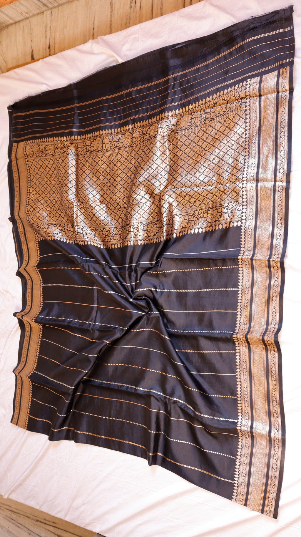 Black Pure Soft Katan Silk Handloom Saree with Elegant Border