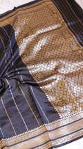 Black Pure Soft Katan Silk Handloom Saree with Elegant Border