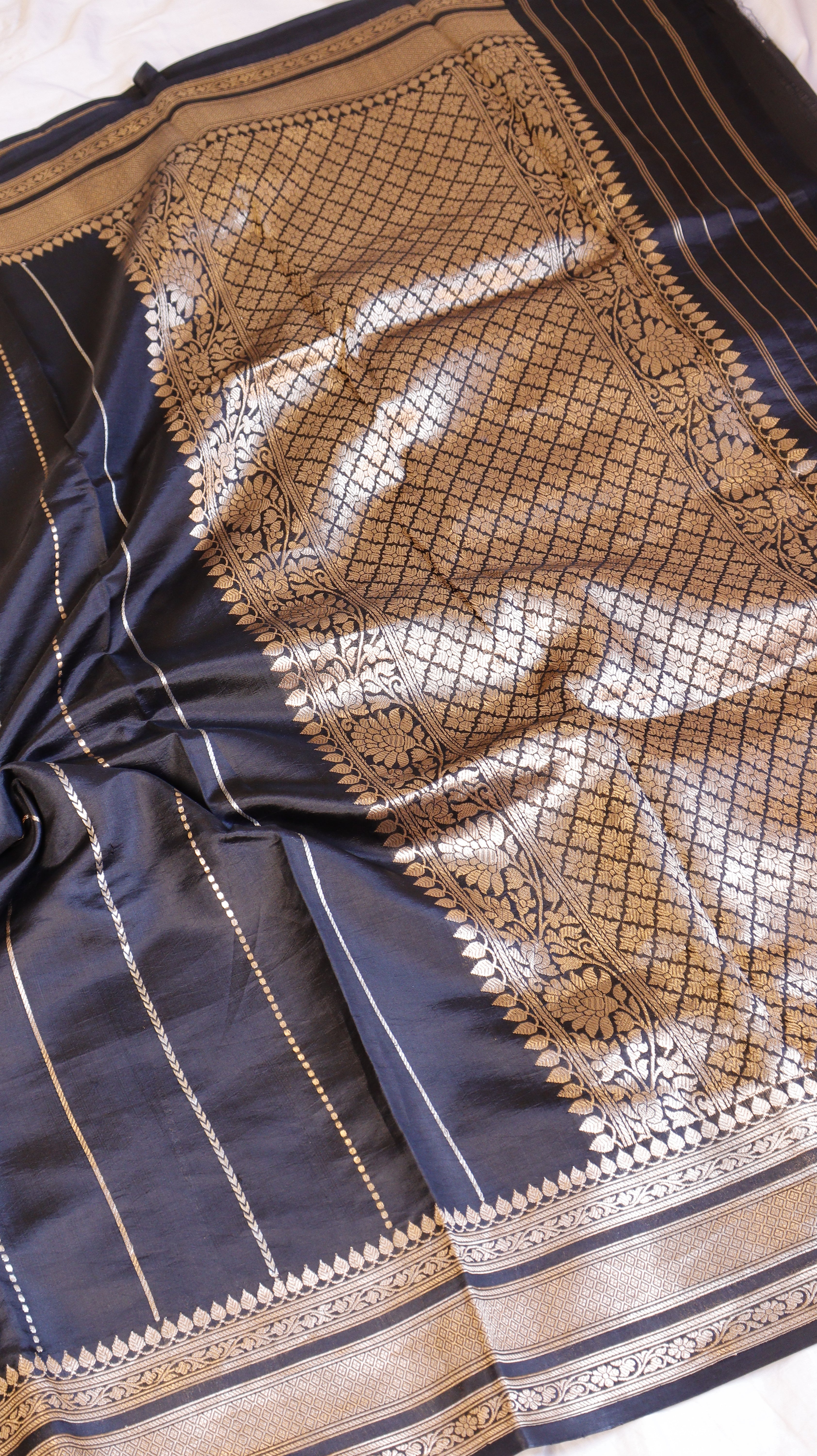 Black Pure Soft Katan Silk Handloom Saree with Elegant Border