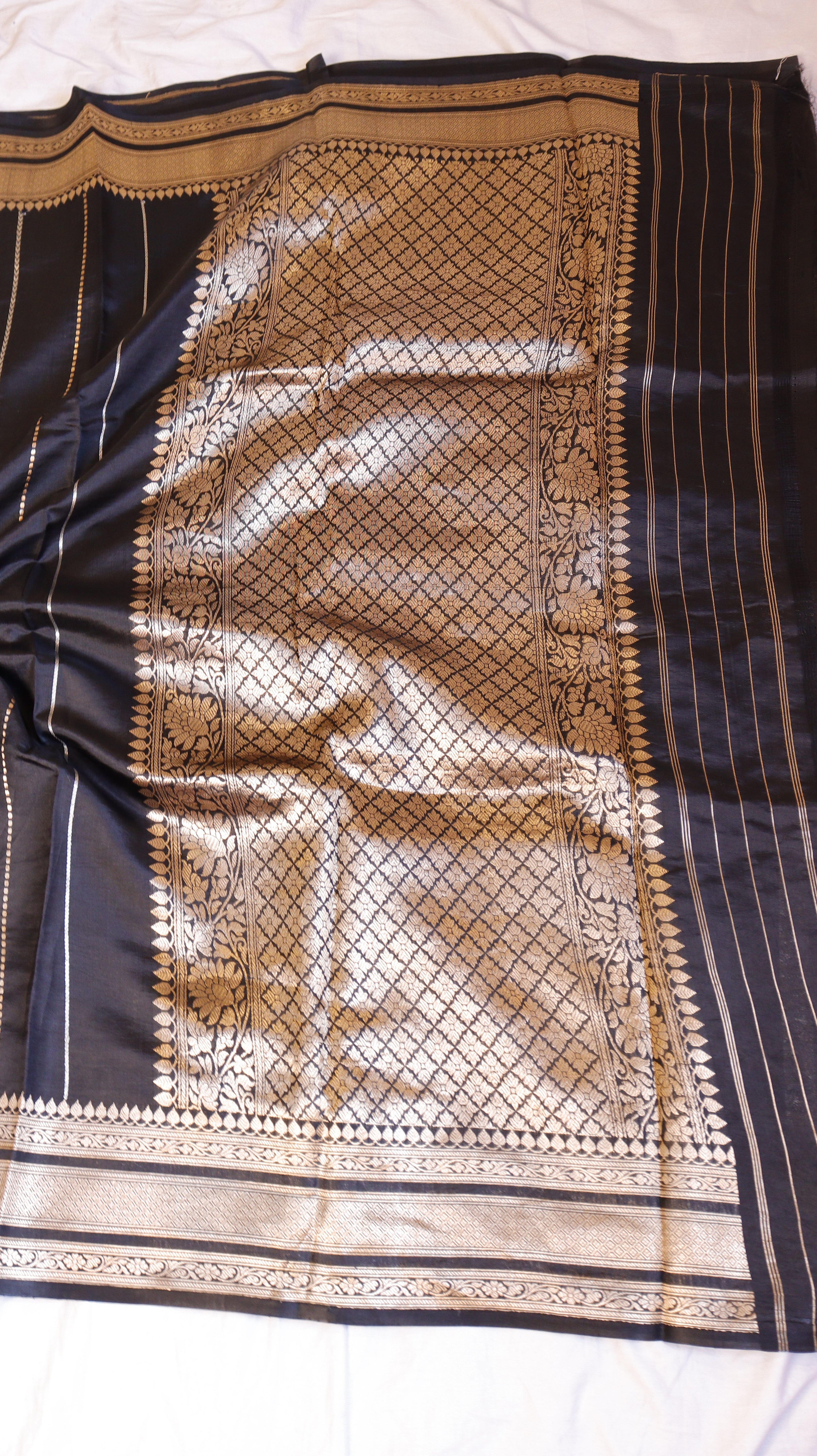 Black Pure Soft Katan Silk Handloom Saree with Elegant Border