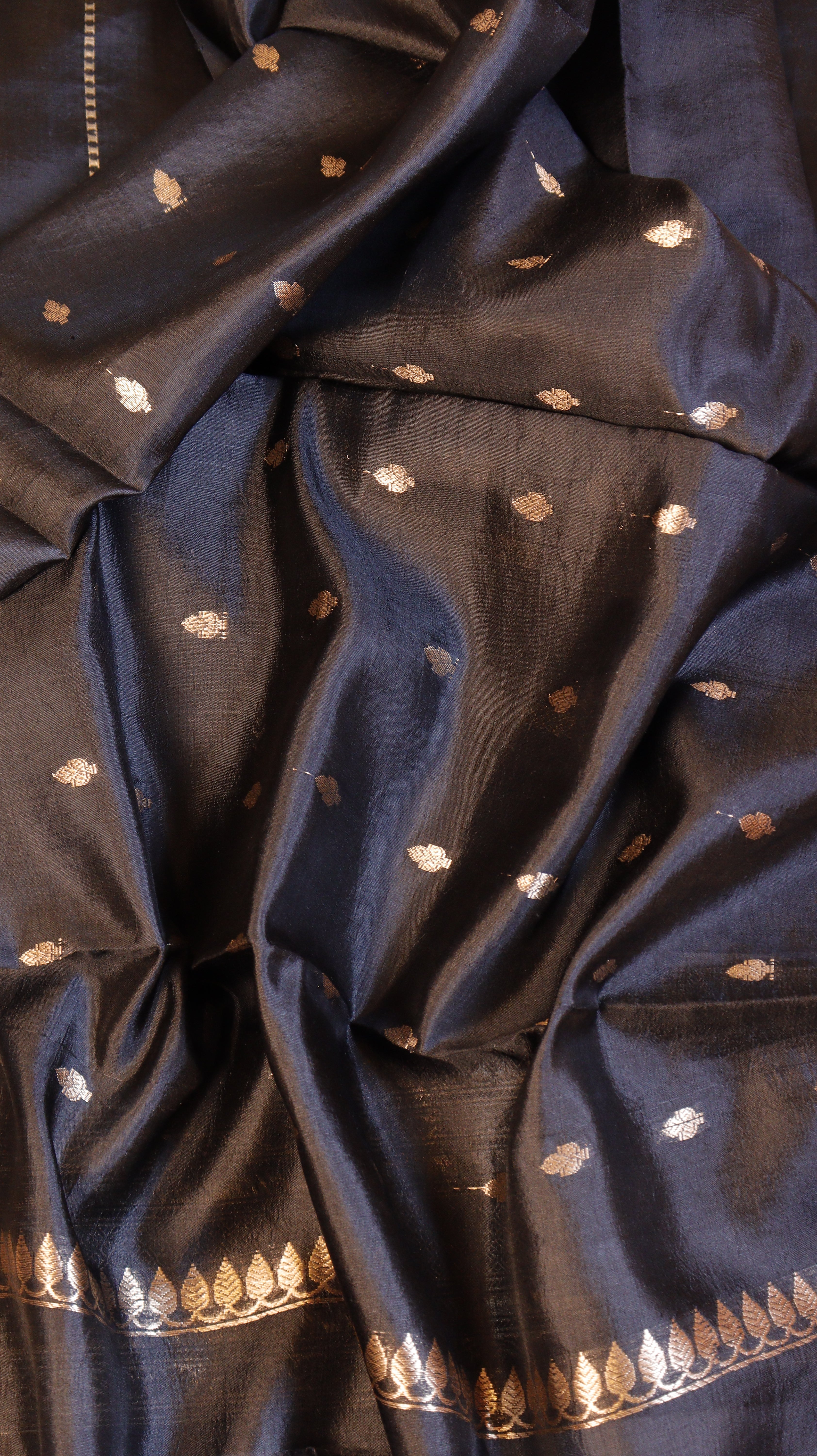 Black Pure Soft Katan Silk Handloom Saree with Elegant Border