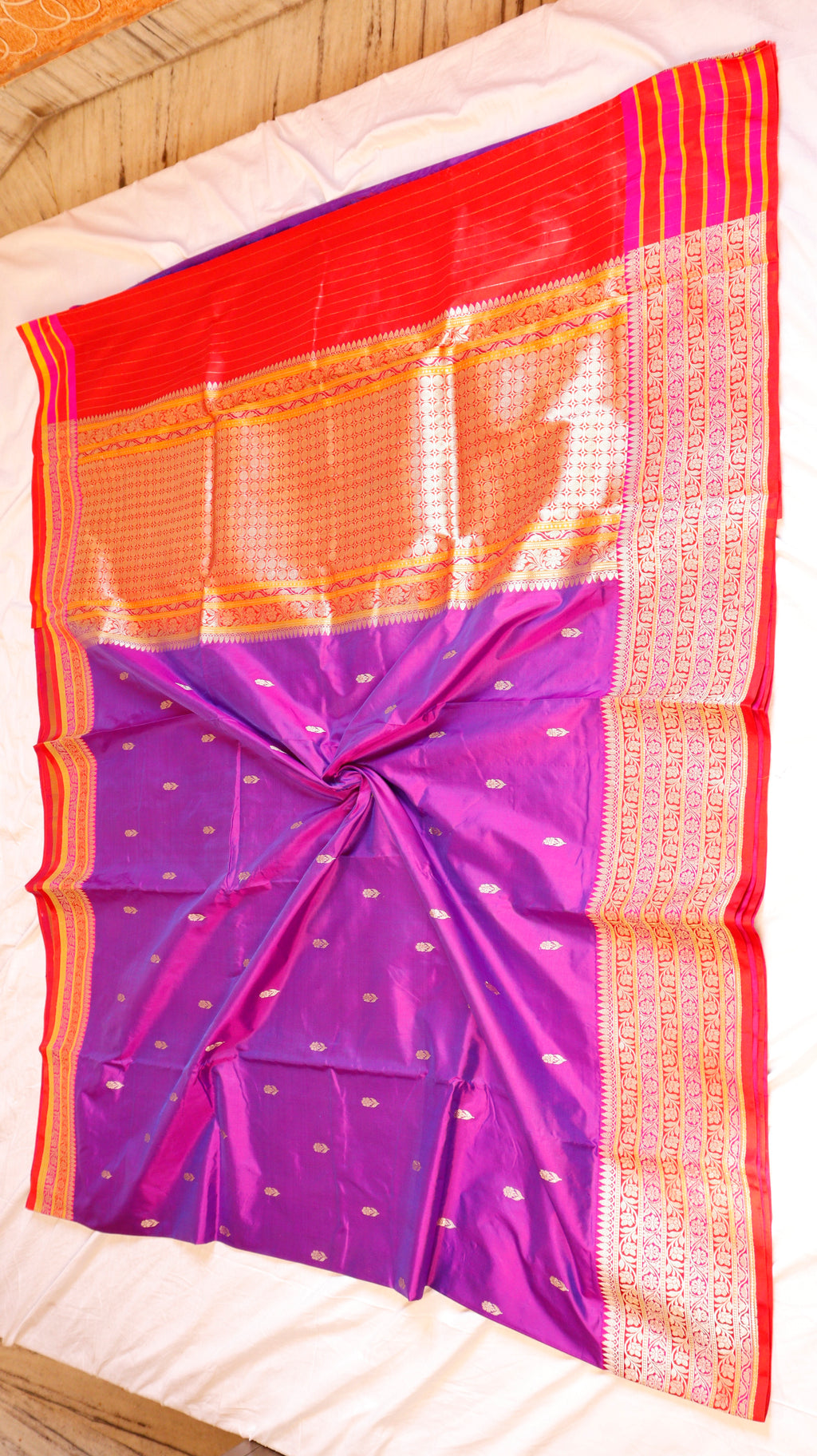 Pink Purple Pure Katan Silk Handloom Saree with Contrast Blouse