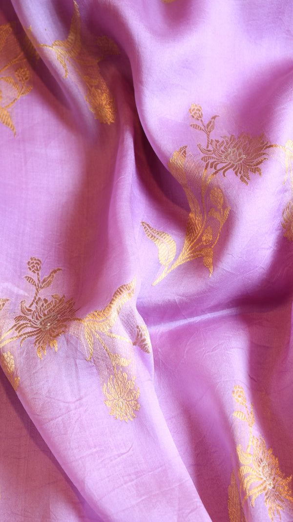 Lavender Pure Kora Silk Handloom Saree