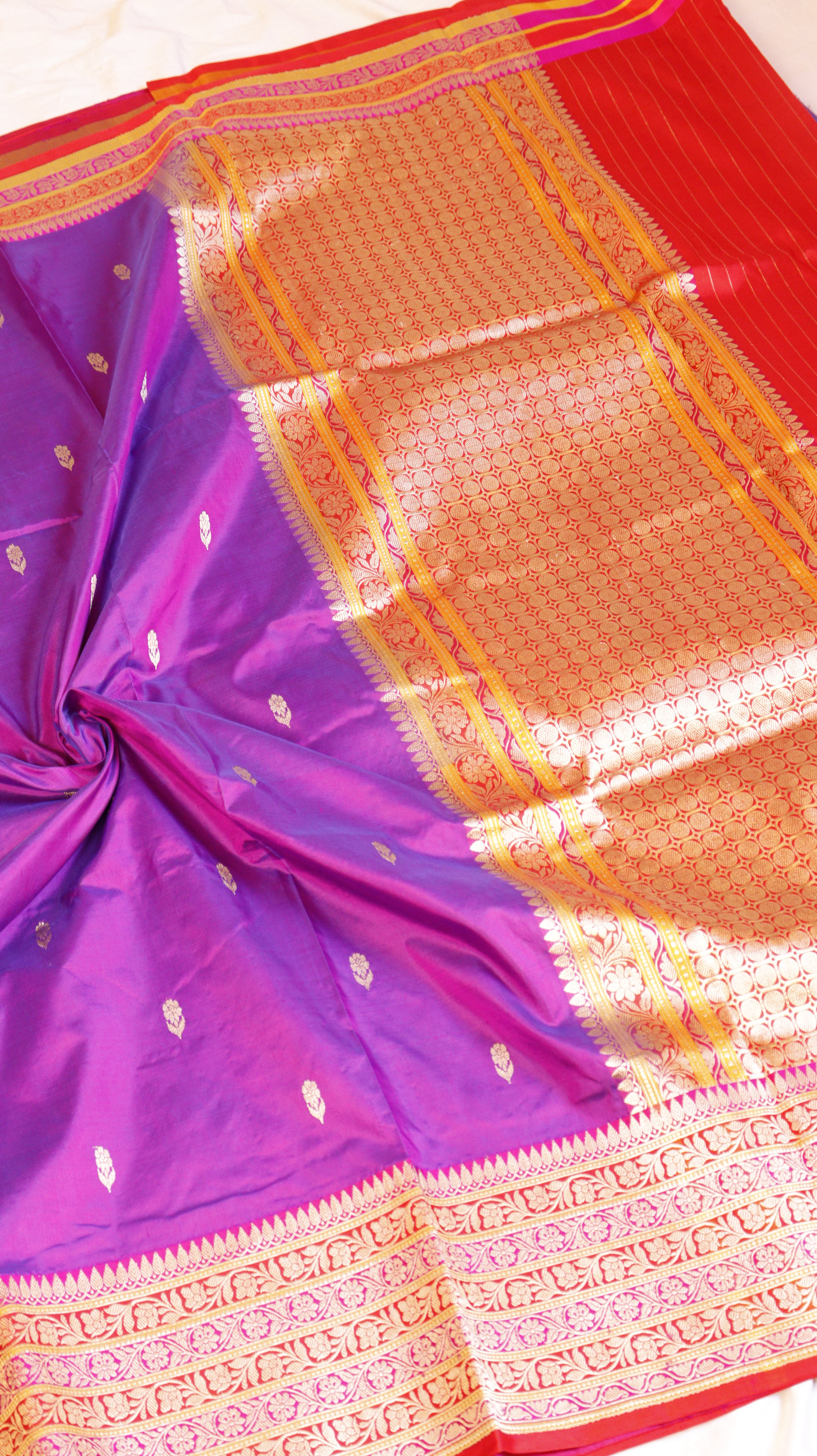 Pink Purple Pure Katan Silk Handloom Saree with Contrast Blouse