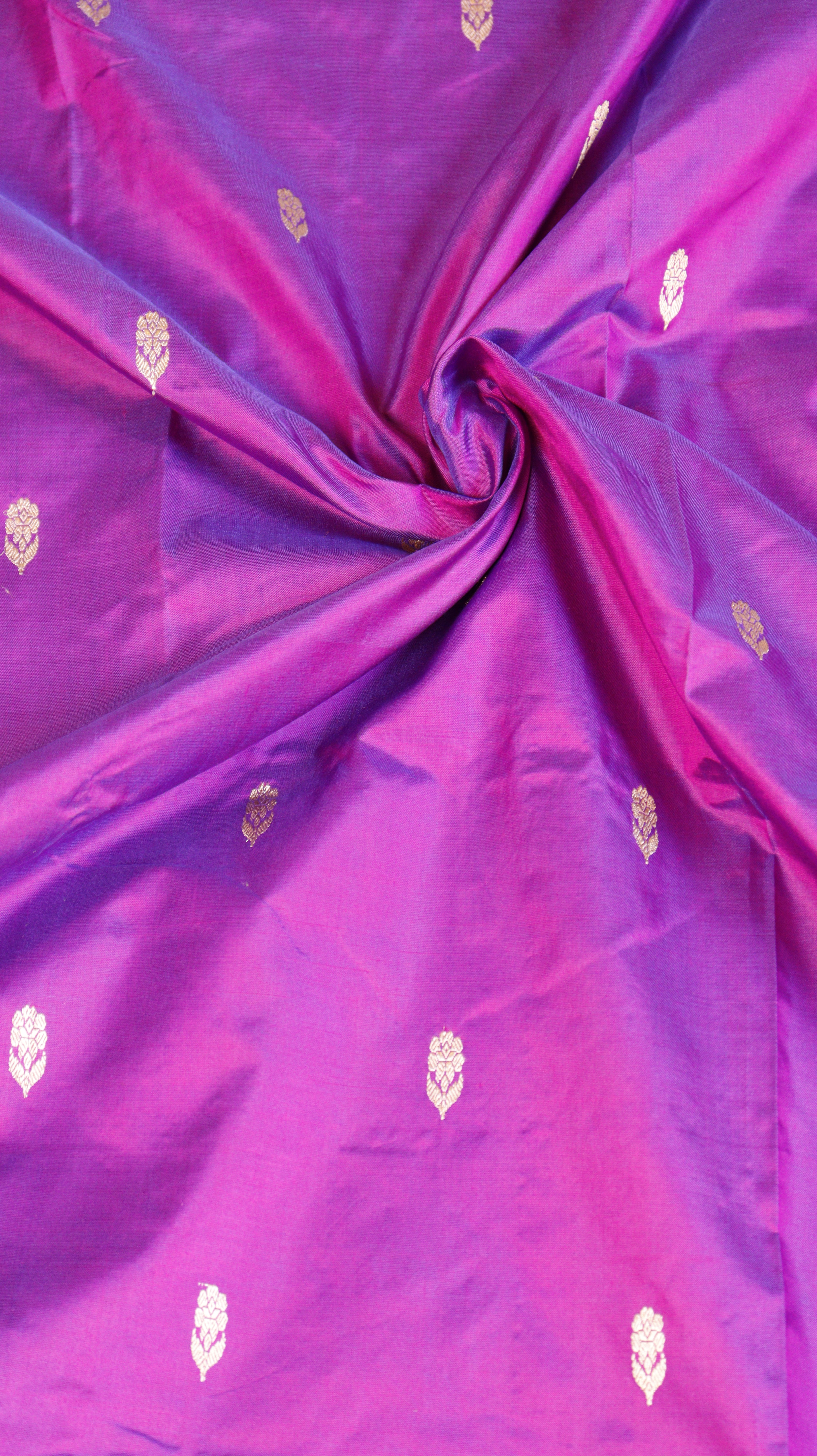 Pink Purple Pure Katan Silk Handloom Saree with Contrast Blouse