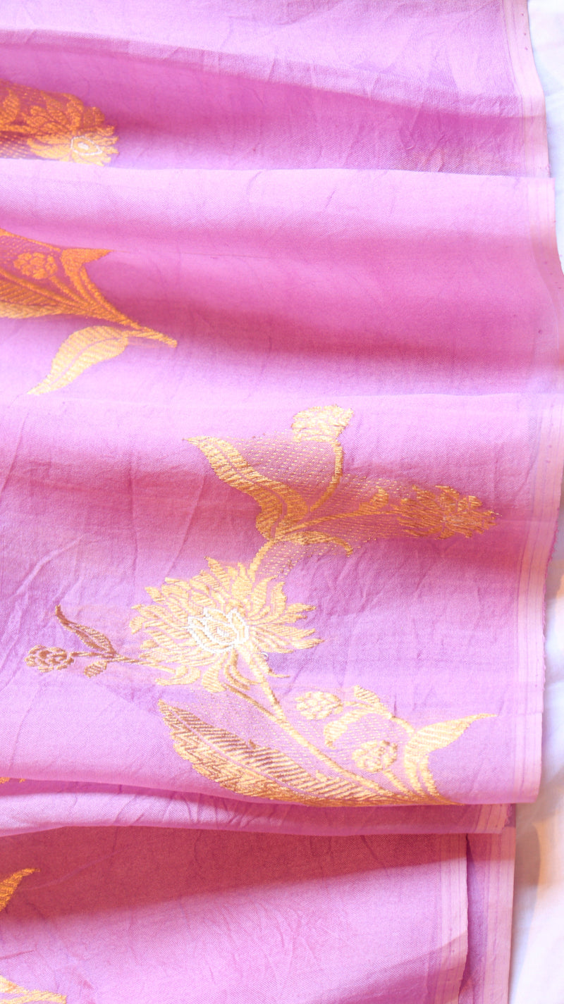 Lavender Pure Kora Silk Handloom Saree