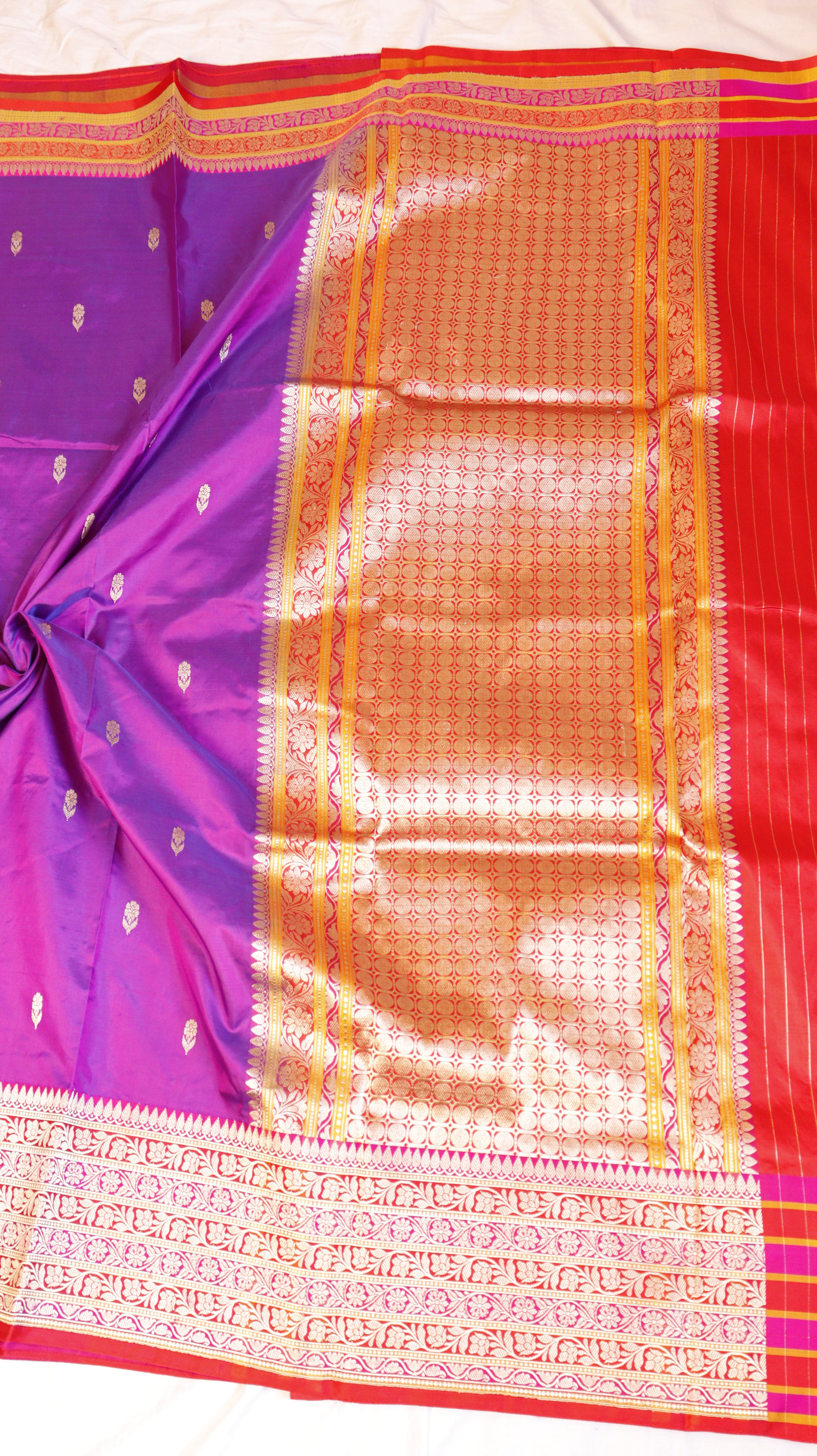 Pink Purple Pure Katan Silk Handloom Saree with Contrast Blouse