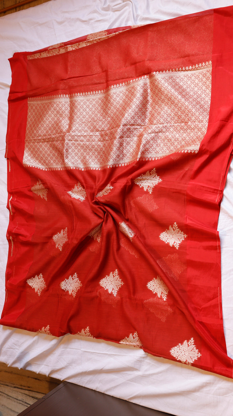 Cherry Red Pure Cotton Handloom Saree with Brocade Blouse