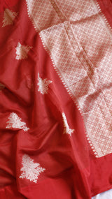 Cherry Red Pure Cotton Handloom Saree with Brocade Blouse