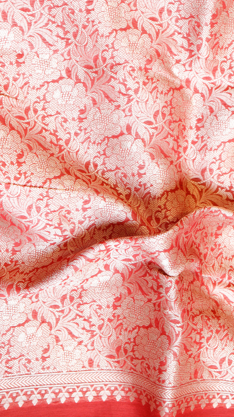 Cherry Red Pure Cotton Handloom Saree with Brocade Blouse