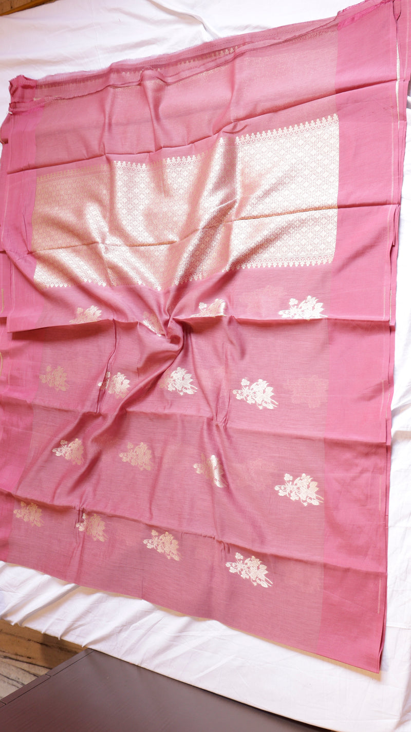 Mauve Pink Pure Cotton Handloom Saree with Brocade Blouse